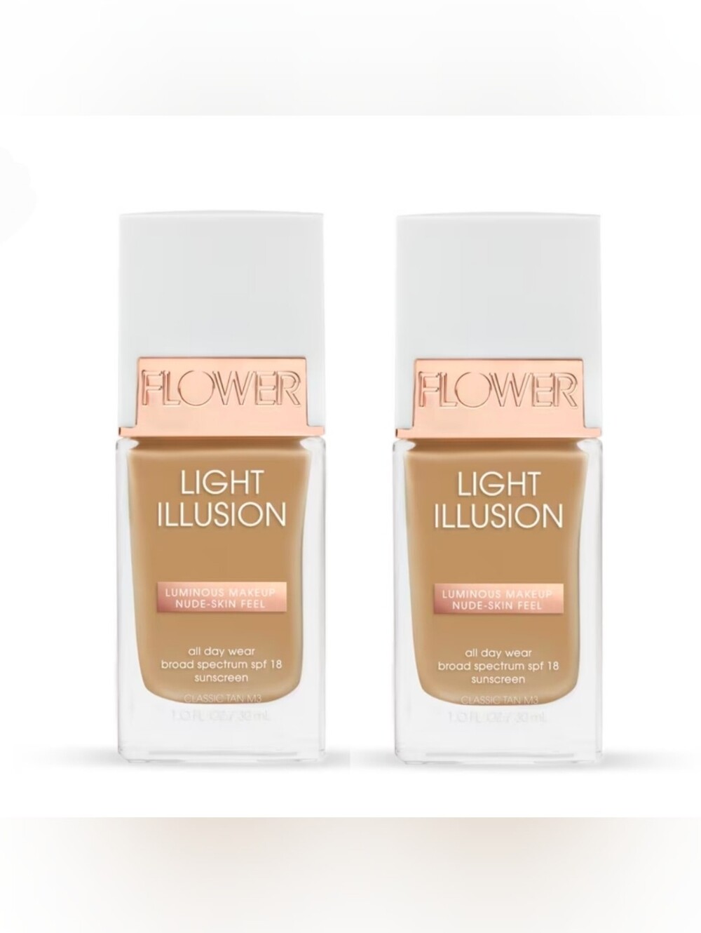 2 x Flower Beauty Light Illusion Foundation -Classic Tan 1.01fl Oz- Discontinued